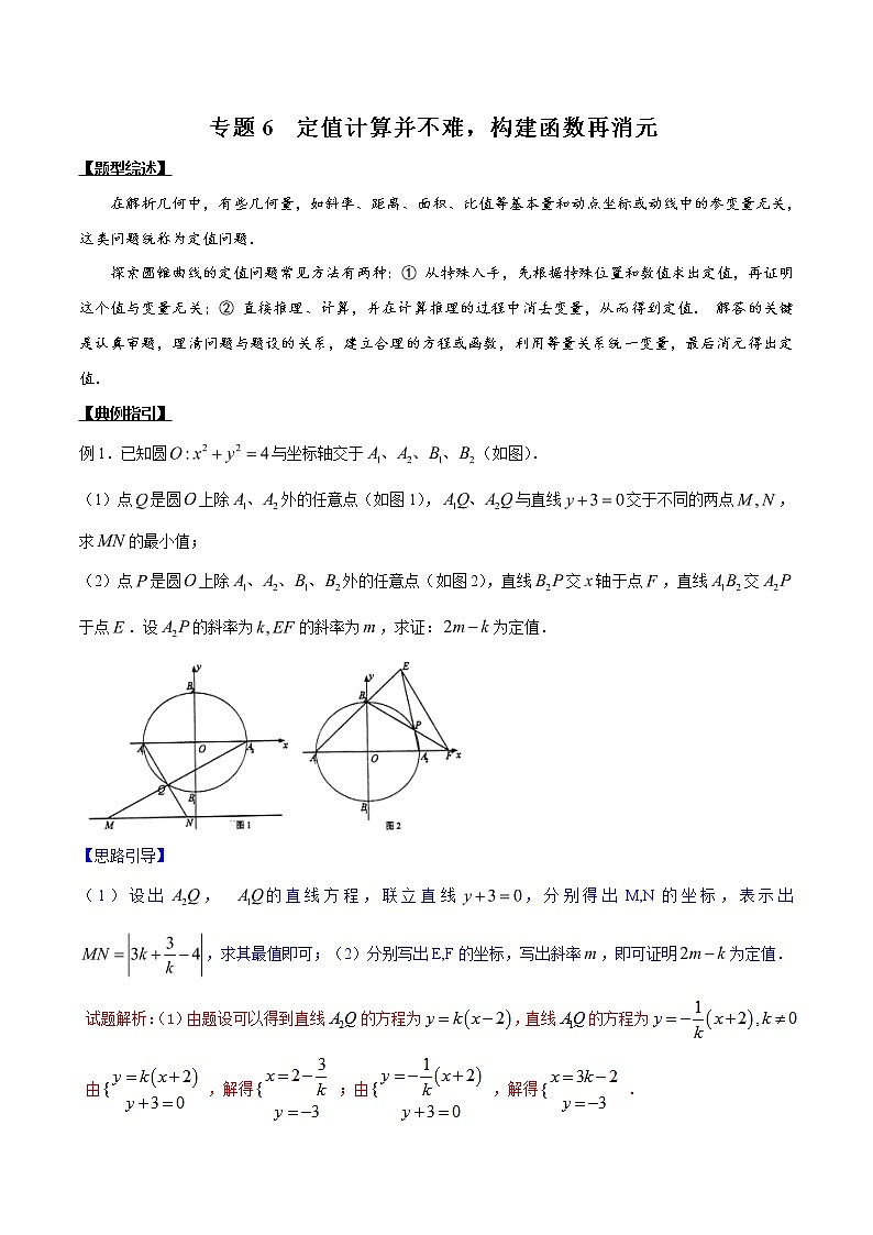 专题3.6 定值计算并不难，构建函数再消元-2020届高考数学压轴题讲义(解答题)（解析版）第1页