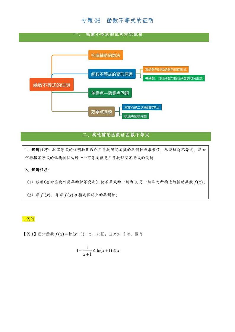 2021高考数学二轮复习专题06 函数不等式的证明(学生版)01