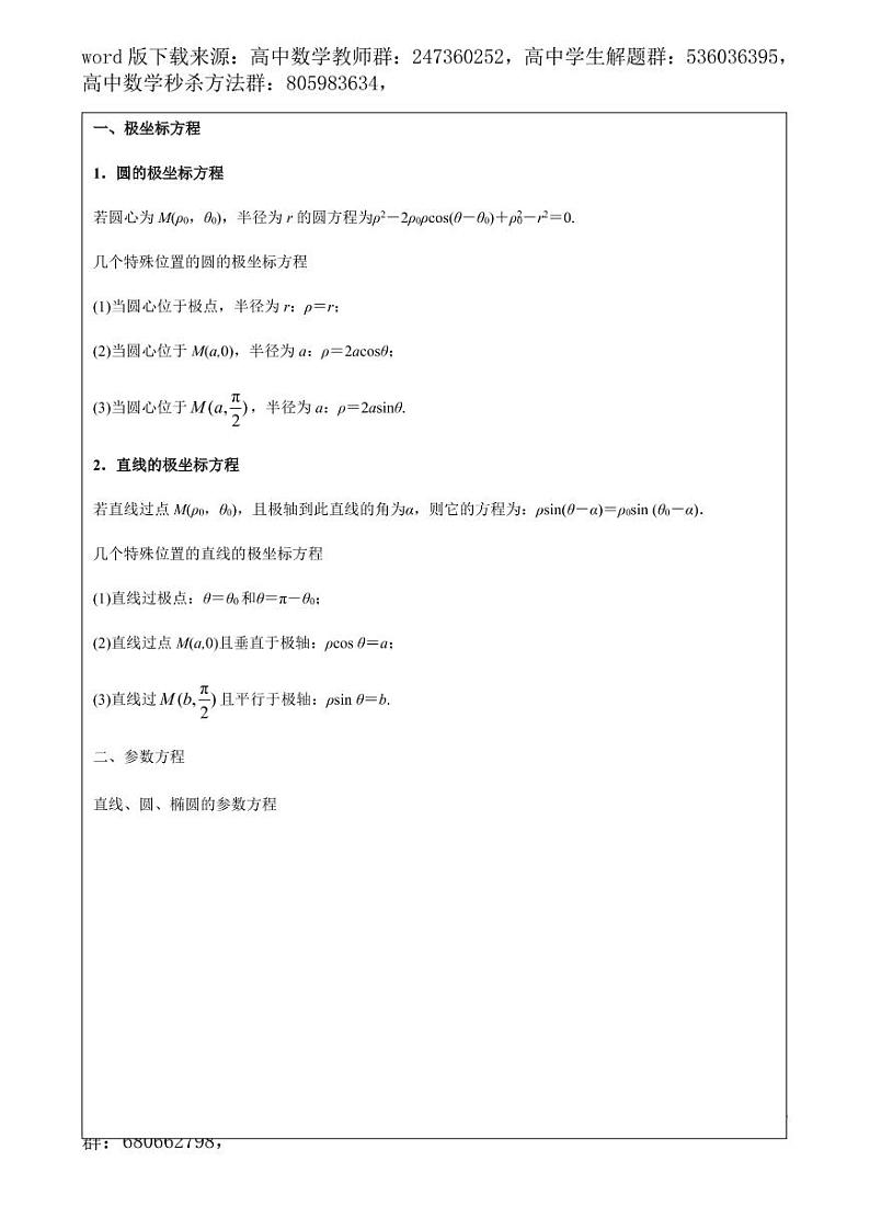 2021高考数学二轮复习专题30 极坐标与参数方程的应用（学生版）02