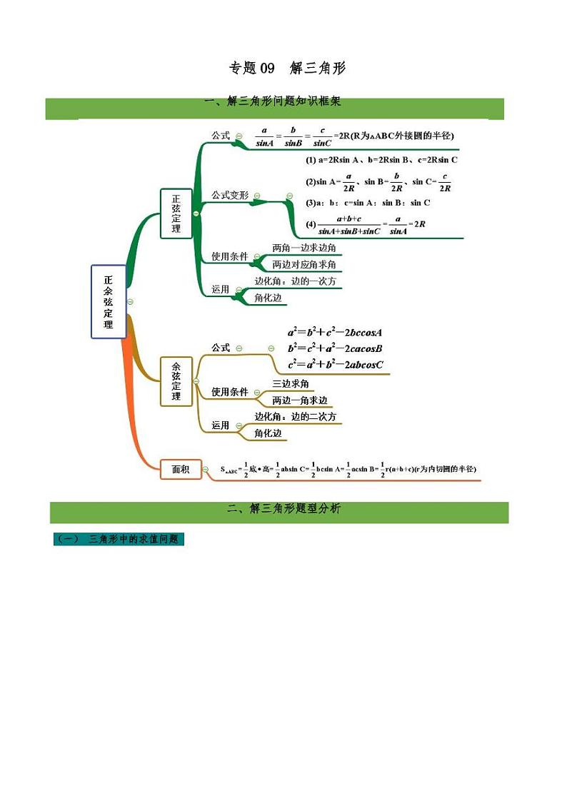 2021高考数学二轮复习专题09 解三角形（学生版）01