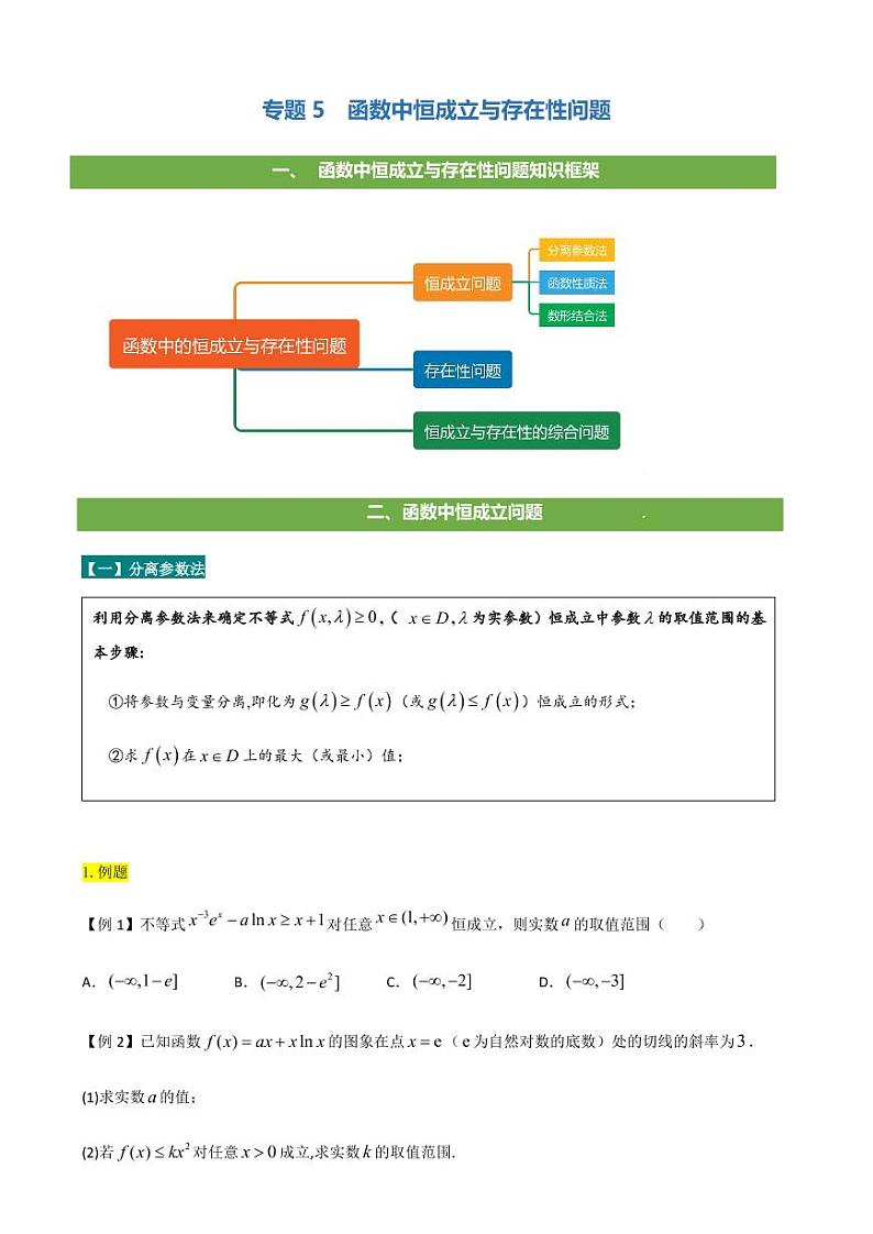 2021高考数学二轮复习专题05 函数中恒成立与存在性问题(学生版)01