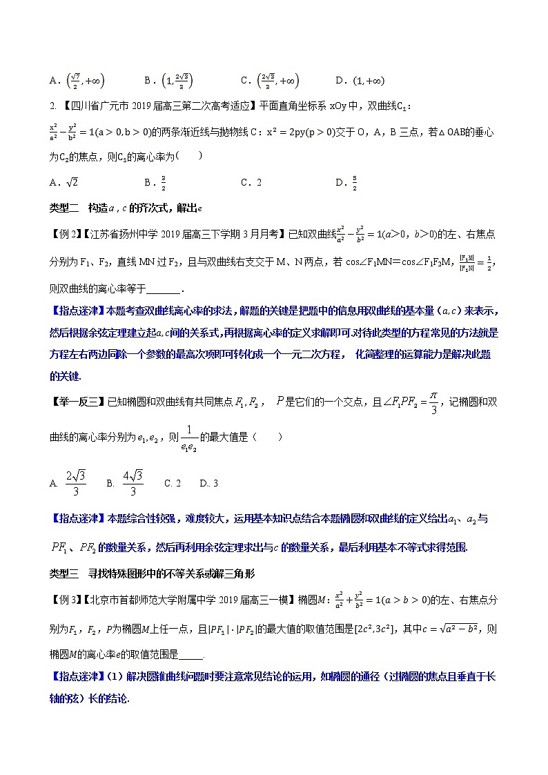 专题5.1 求解曲线的离心率的值或范围问题-2020届高考数学压轴题讲义(选填题)（原卷版）02