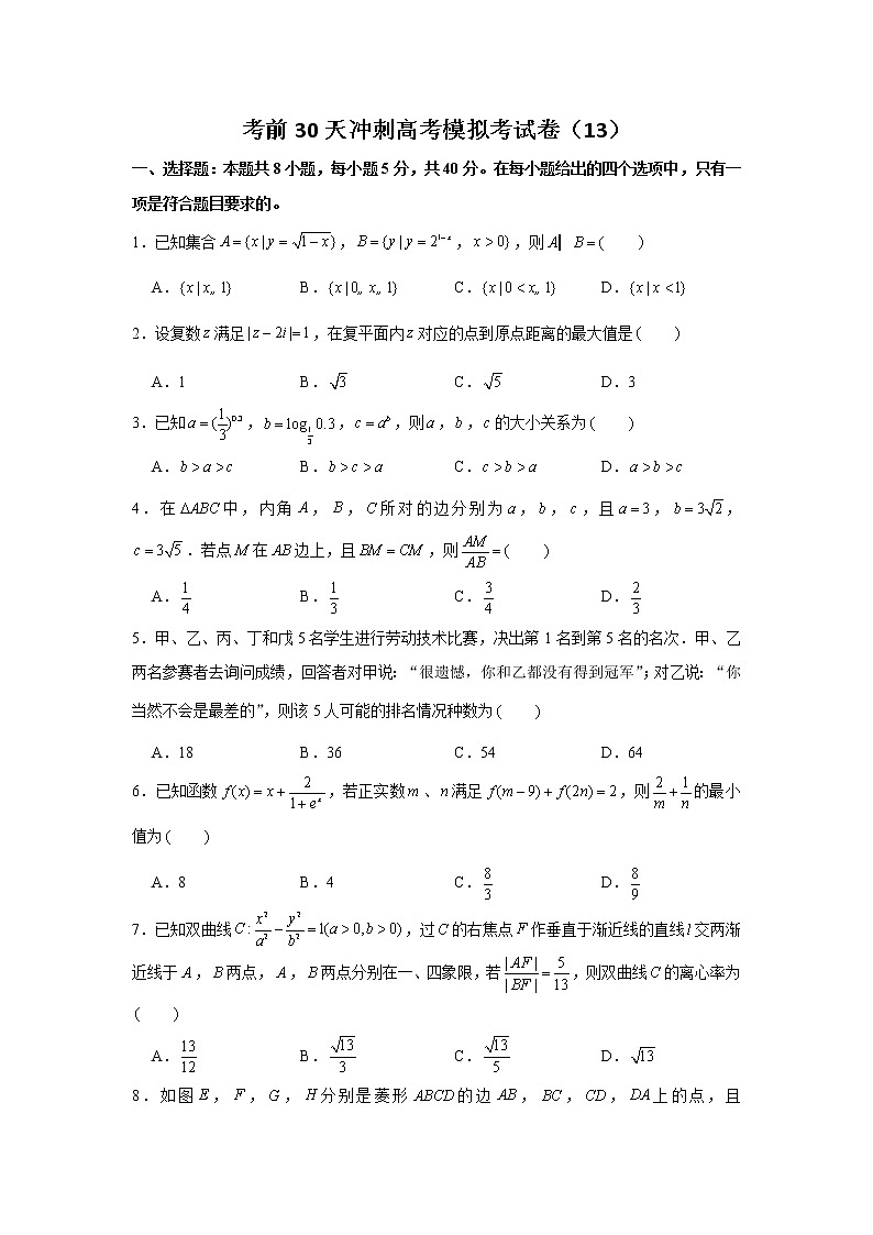 2021届高考数学考前30天冲刺模拟卷（13）01