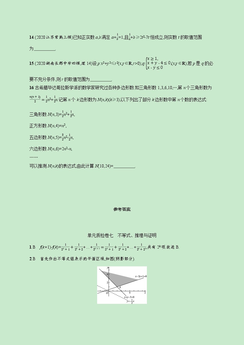 2022高考数学一轮复习单元质检卷七不等式推理与证明（含解析）03