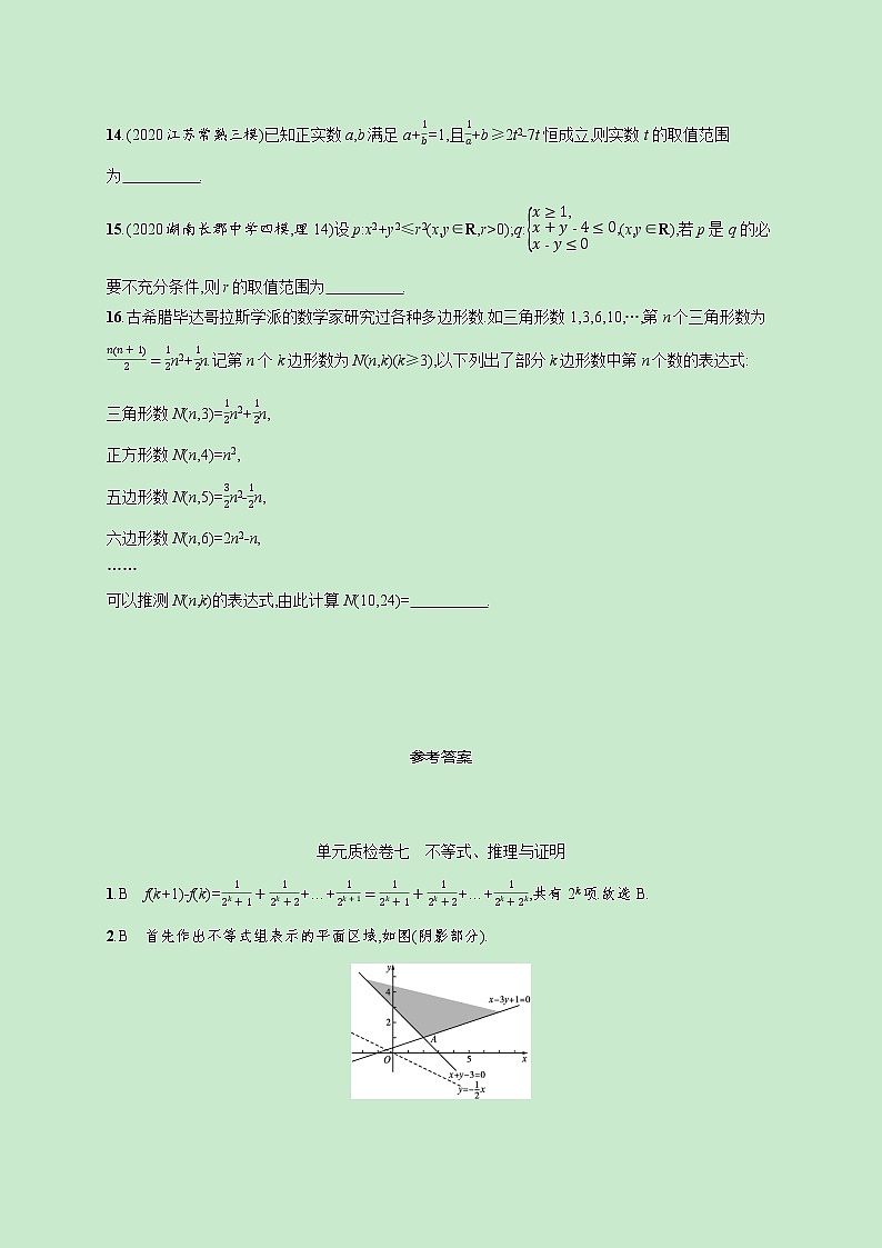 2022高考数学一轮复习单元质检卷七不等式推理与证明（含解析）第3页