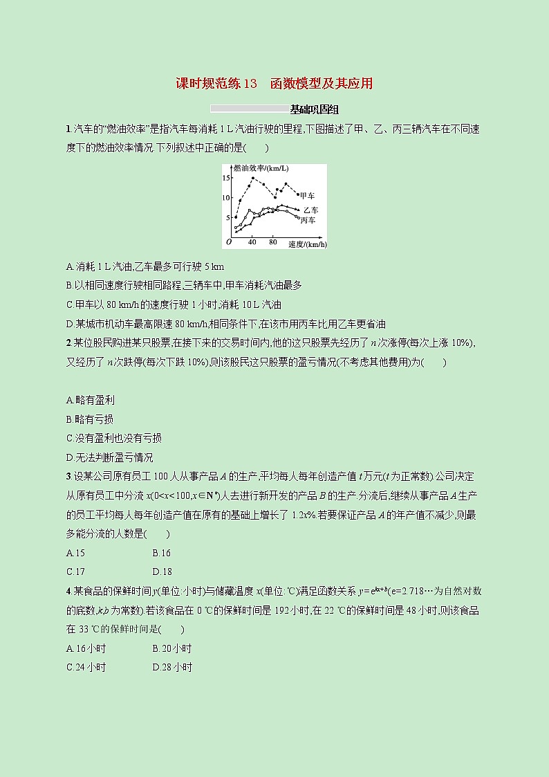 2022高考数学一轮复习课时规范练13函数模型及其应用（含解析）01