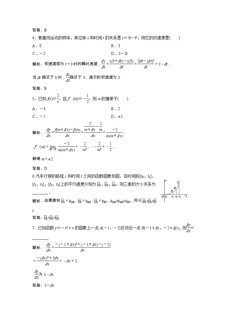 新人教A版 选修1 高中数学第三章导数及其应用3.1.1、3.1.2导数的概念课时跟踪训练（含解析）02