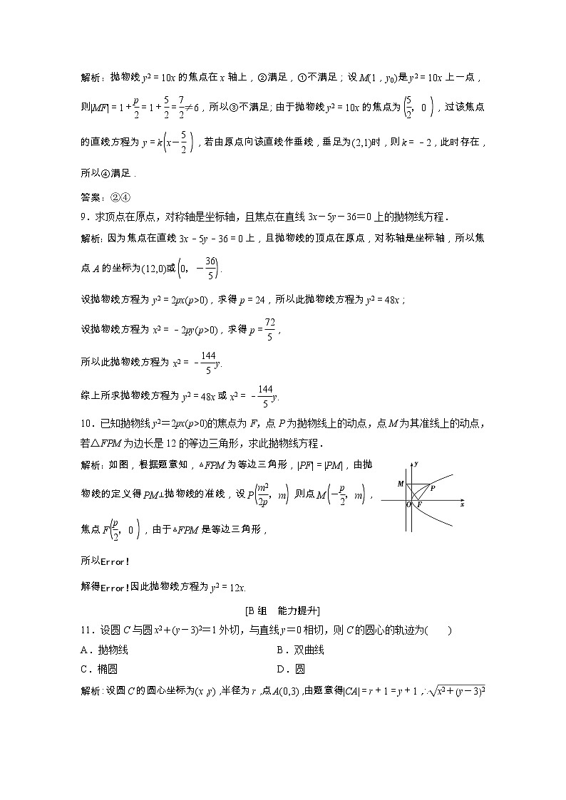 新人教A版 选修1 高中数学第二章圆锥曲线与方程2.3.1抛物线及其标准方程课时跟踪训练（含解析）03