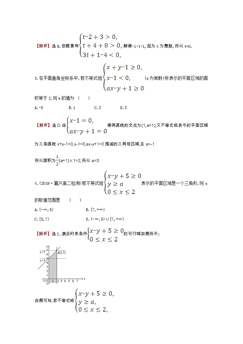 新人教A版 必修5 高中数学第三章不等式3.3.1.2二元一次不等式组表示的平面区域同步作业（含解析）第2页