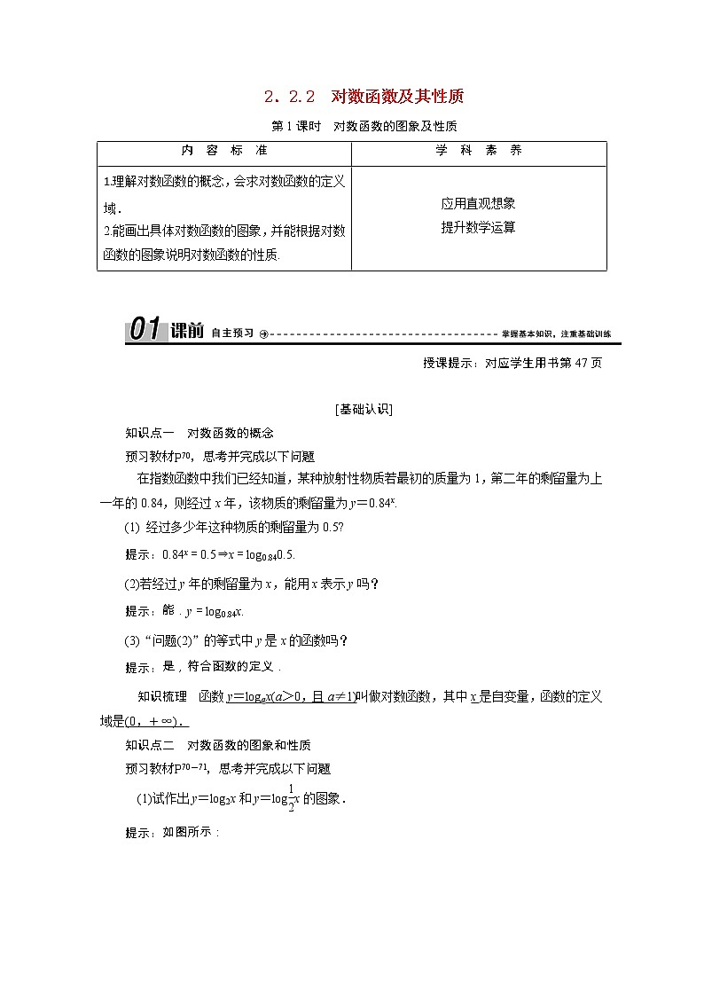 新人教A版 必修1 高中数学第二章基本初等函数Ⅰ2.2.2第1课时对数函数的图象及性质学案（含解析）01