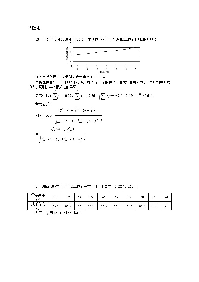 新人教A版 选择性必修3 高中数学 第八章成对数据的统计分析8.1成对数据的统计相关性课时作业（含解析） 练习03