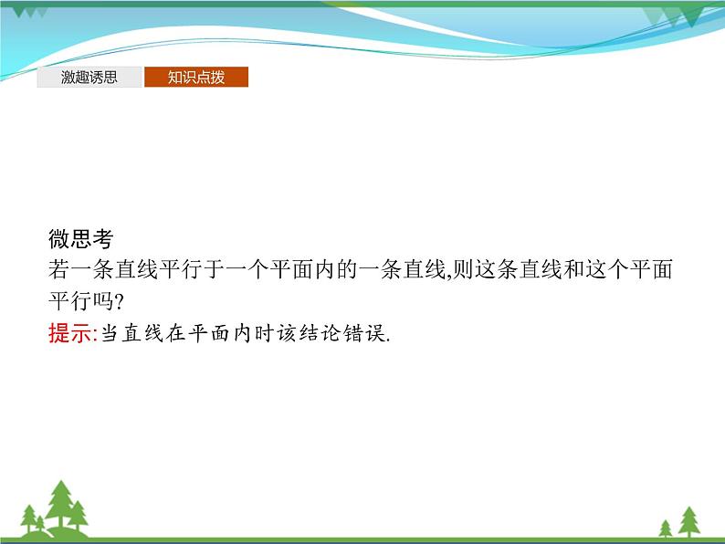 新人教B版 必修4 新教材高中数学第十一章立体几何初步11.3.2直线与平面平行优质课件06