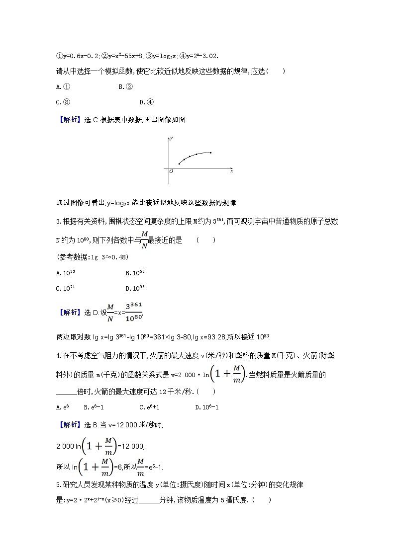 新人教B版 必修2 高中数学第四章指数函数对 数函数与幂函数4.6函数的应用二课时素养评价（含解析） 试卷02