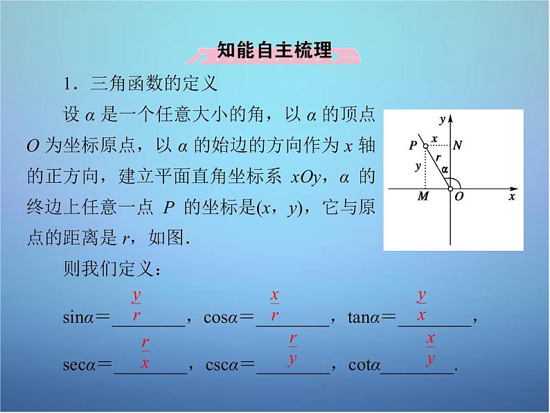 新人教B版高中数学必修四 1.2.1三角函数的定义 课件06