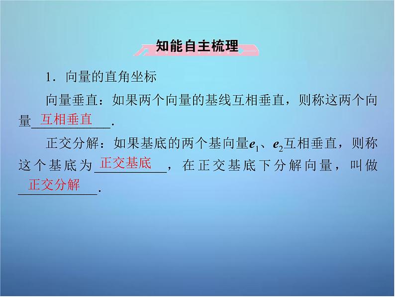 新人教B版高中数学必修四 2.2.2向量的正交分解与向量的直角坐标运算课件06
