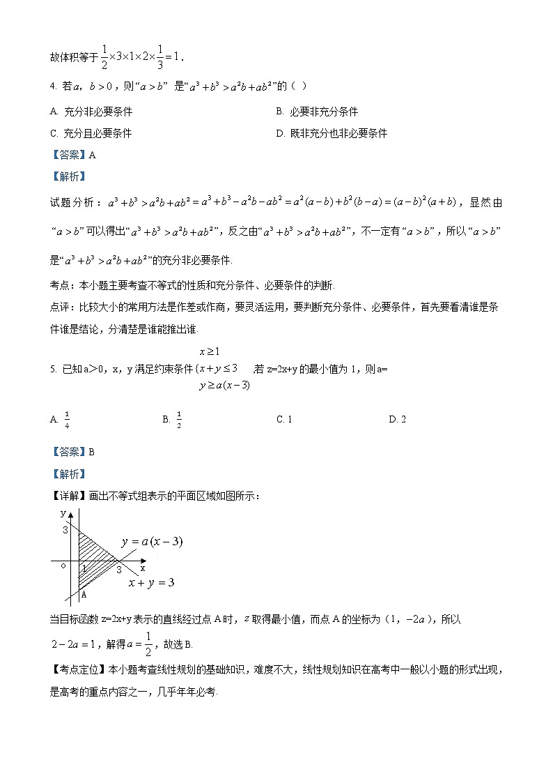 浙江省湖州中学2020届高三下学期高考模拟测试(二)数学试题（解析版）03