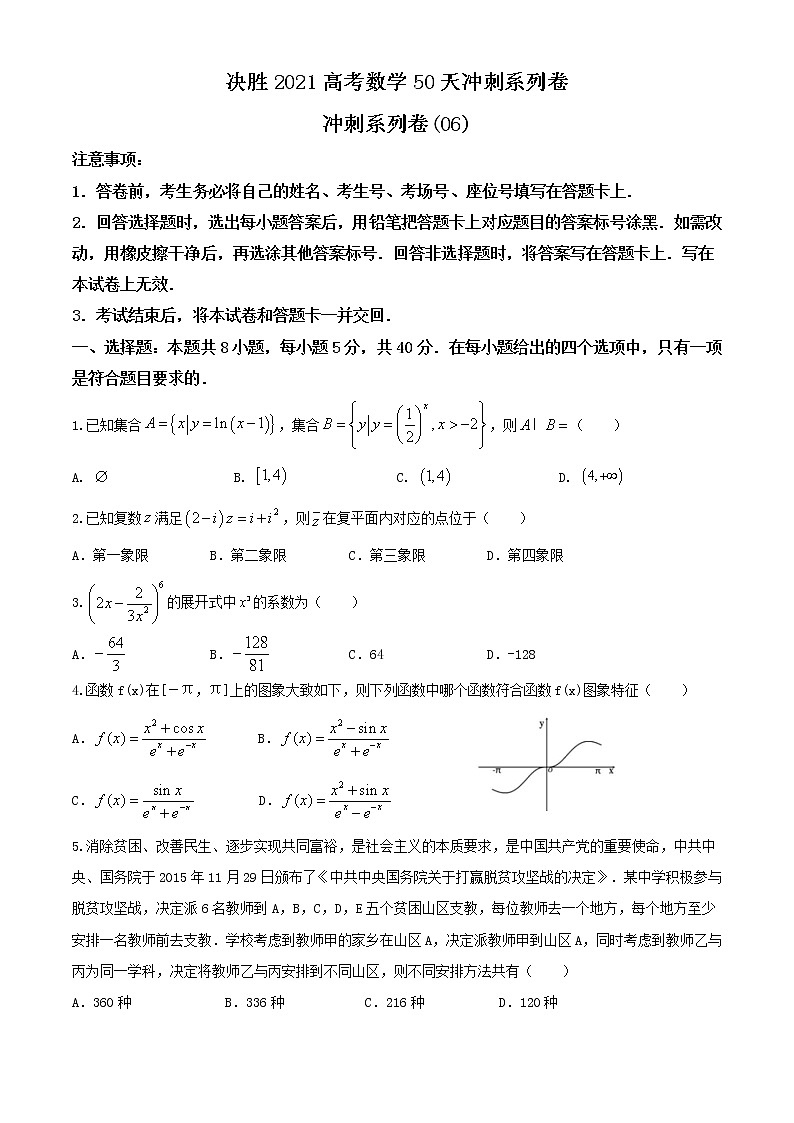 冲刺系列卷06-决胜2021年全国高考数学备考优生50天冲刺系列（江苏等八省市新高考地区专用）（原卷版）第1页