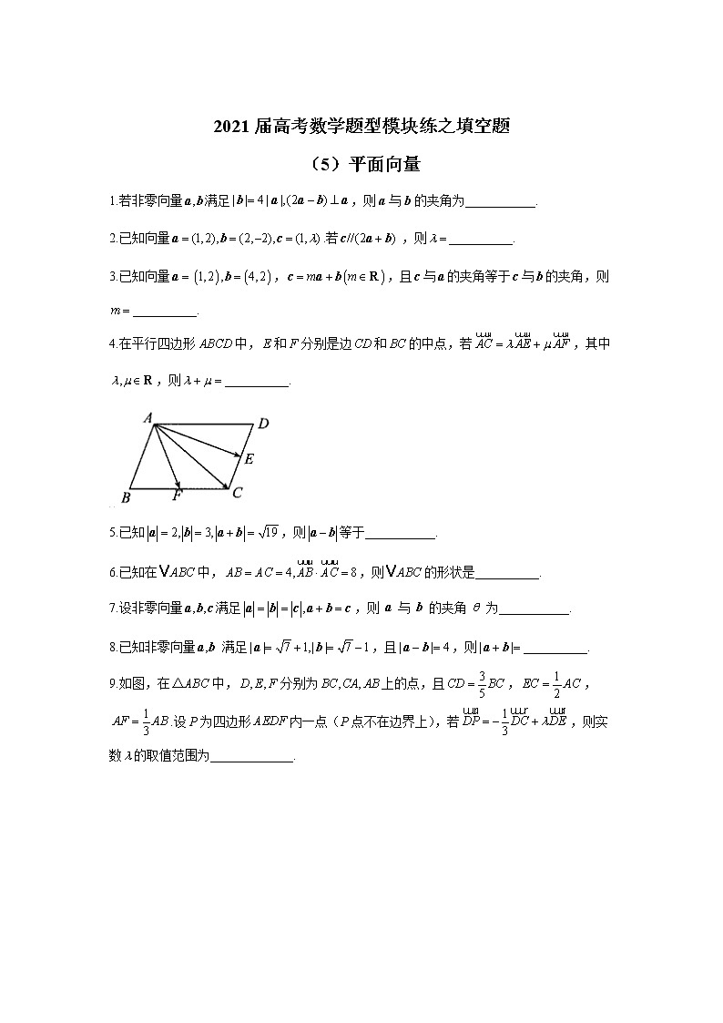 2021届高考数学题型模块练之填空题（5）平面向量01