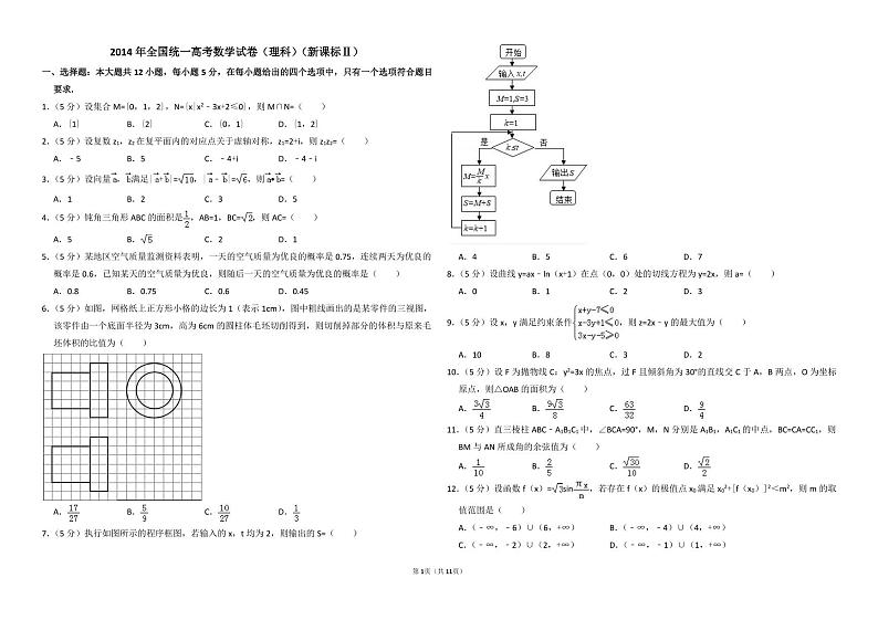 2014年全国统一高考数学试卷（理科）（新课标ⅱ）（含解析版）01