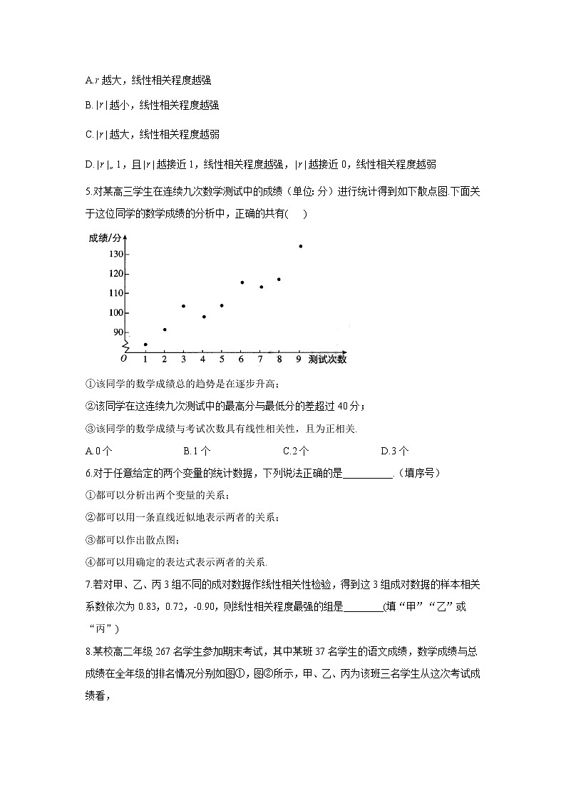 第八章 8.1成对数据的统计相关性——2020-2021学年高二数学人教A版（2019）选择性必修第三册狂练100题02