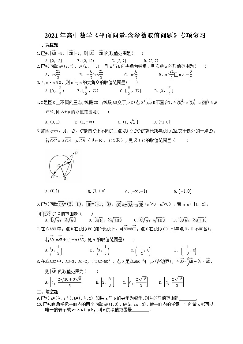 2021年高中数学培优练习《平面向量-含参数取值问题》专项复习（含答案）01
