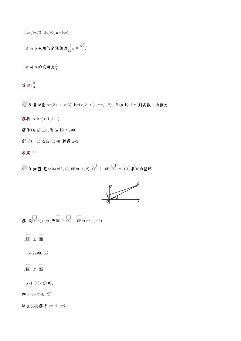 高中数学人教A必修4第二章：2.4.2平面向量数量积的坐标表示、模、夹角 试卷03