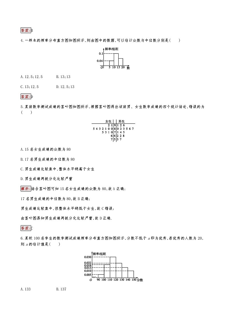 人教A必修3高中数学第2章检测(B)卷02