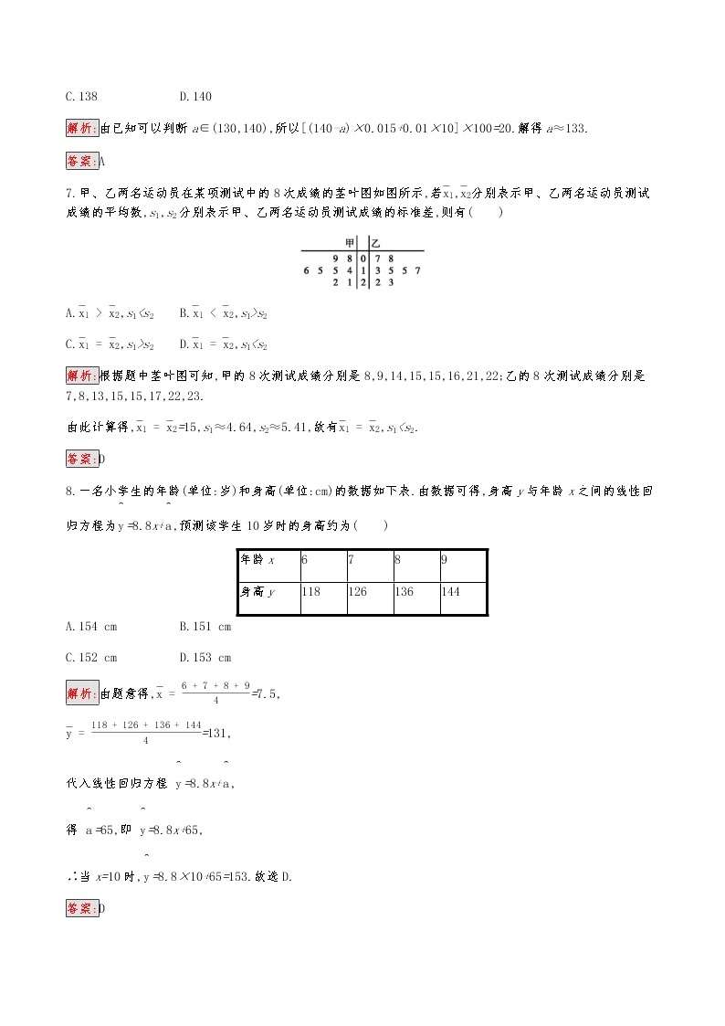 人教A必修3高中数学第2章检测(B)卷03
