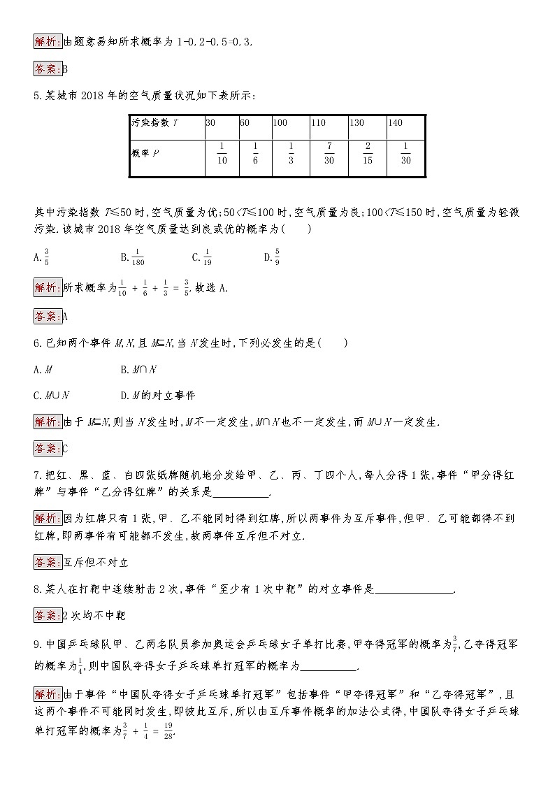 高中数学人教版新课标A 必修3　3.1.3　概率的基本性质 试卷02
