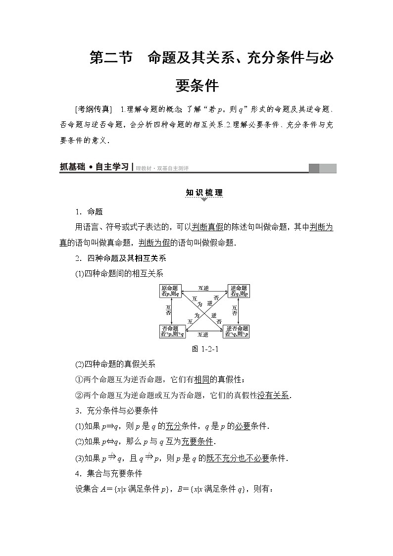 高三数学一轮复习： 第1章 第2节 命题及其关系、充分条件与必要条件第1页