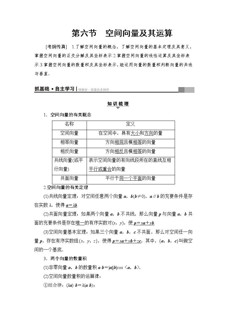 高三数学一轮复习： 第7章 第6节 空间向量及其运算第1页