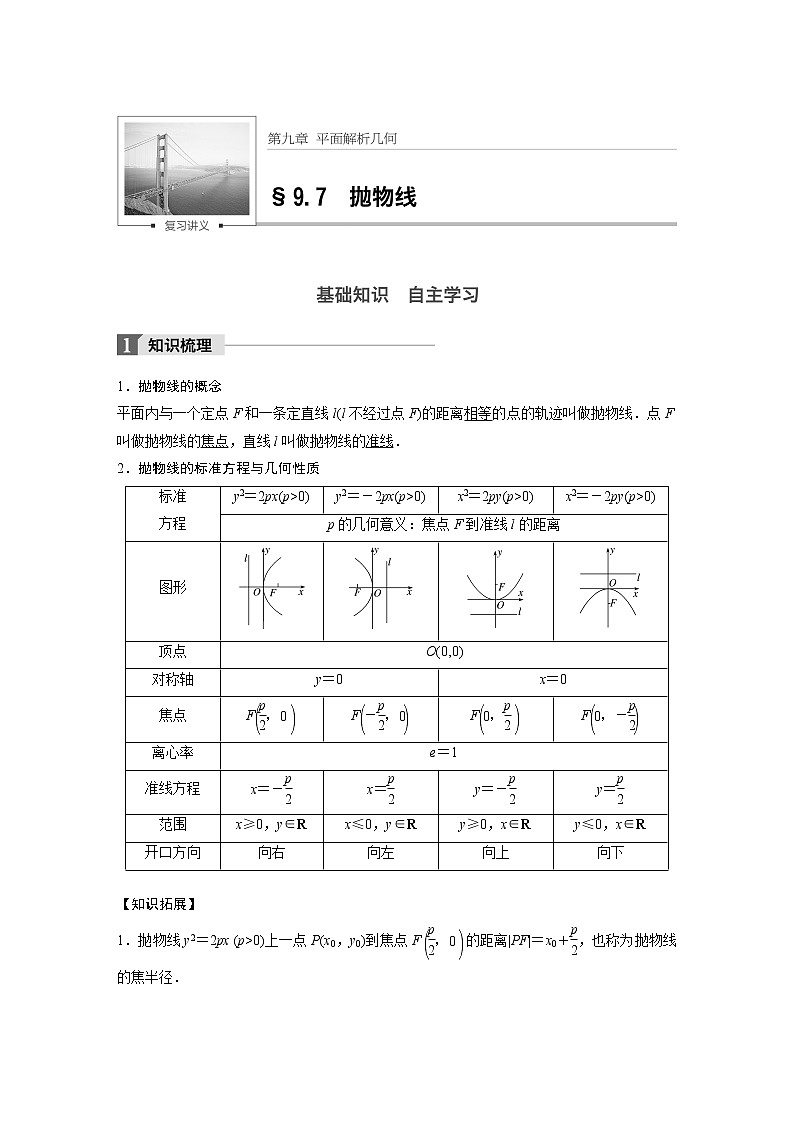 高考数学一轮复习讲义第9章第7节抛物线01