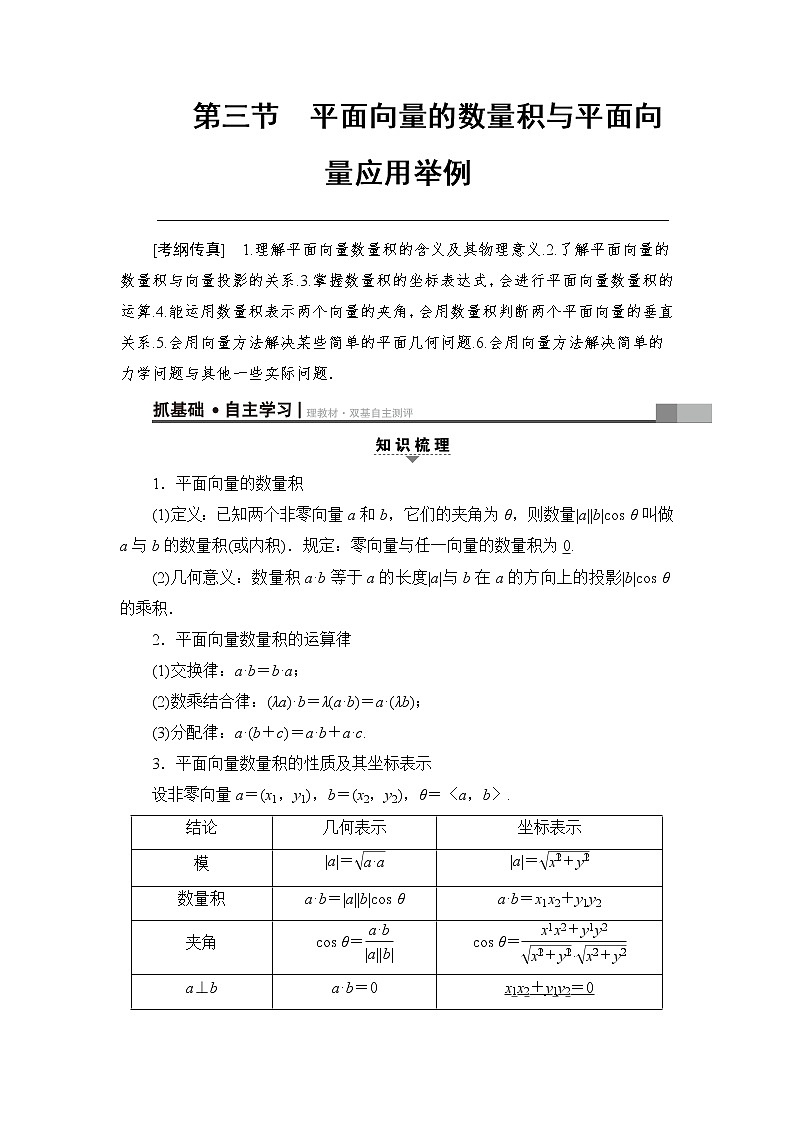 高考数学一轮复习 第4章 第3节 平面向量的数量积与平面向量应用举例第1页