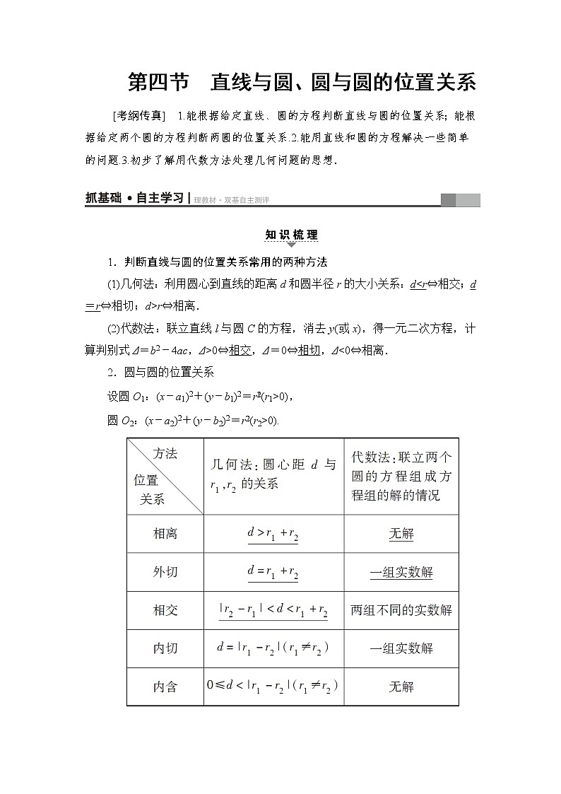 高三数学一轮复习： 第8章 第4节 直线与圆、圆与圆的位置关系 试卷01