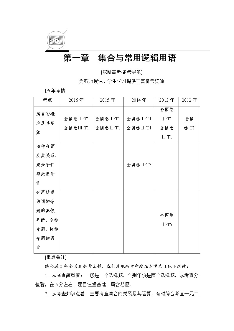 高考数学一轮复习 第1章 第1节 集合 试卷01