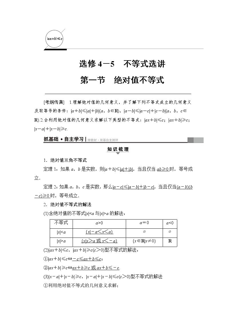高考数学一轮复习 选修4－5 第1节 绝对值不等式第1页