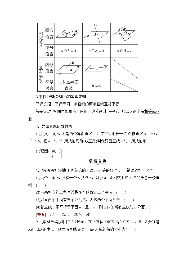 高三数学一轮复习： 第7章 第3节 空间点、直线、平面之间的位置关系 试卷02