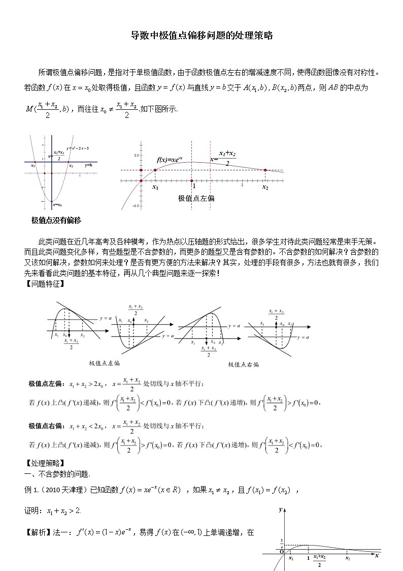 高考数学一轮复习 导数中极值点偏移问题的处理策略第1页
