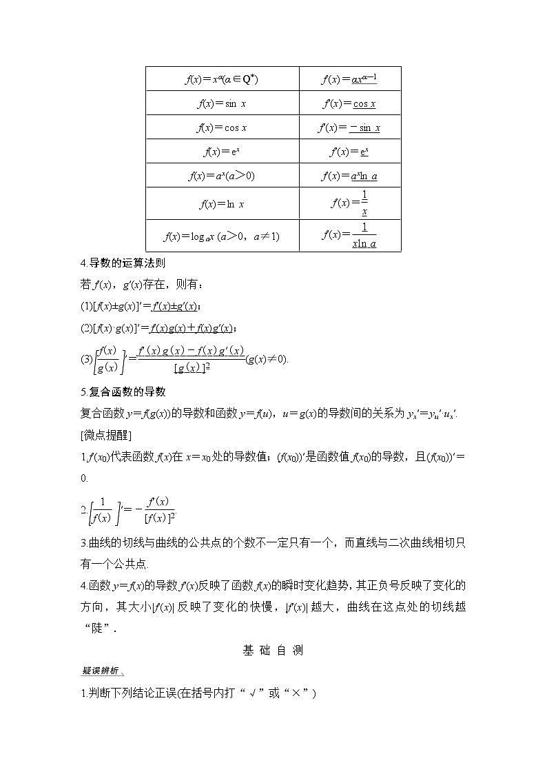 高考数学一轮复习　第三章 第1节导数的概念及运算 试卷02