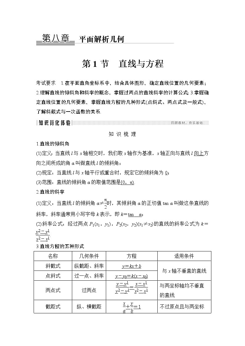 高考数学一轮复习　第八章 第1节直线与方程 试卷01