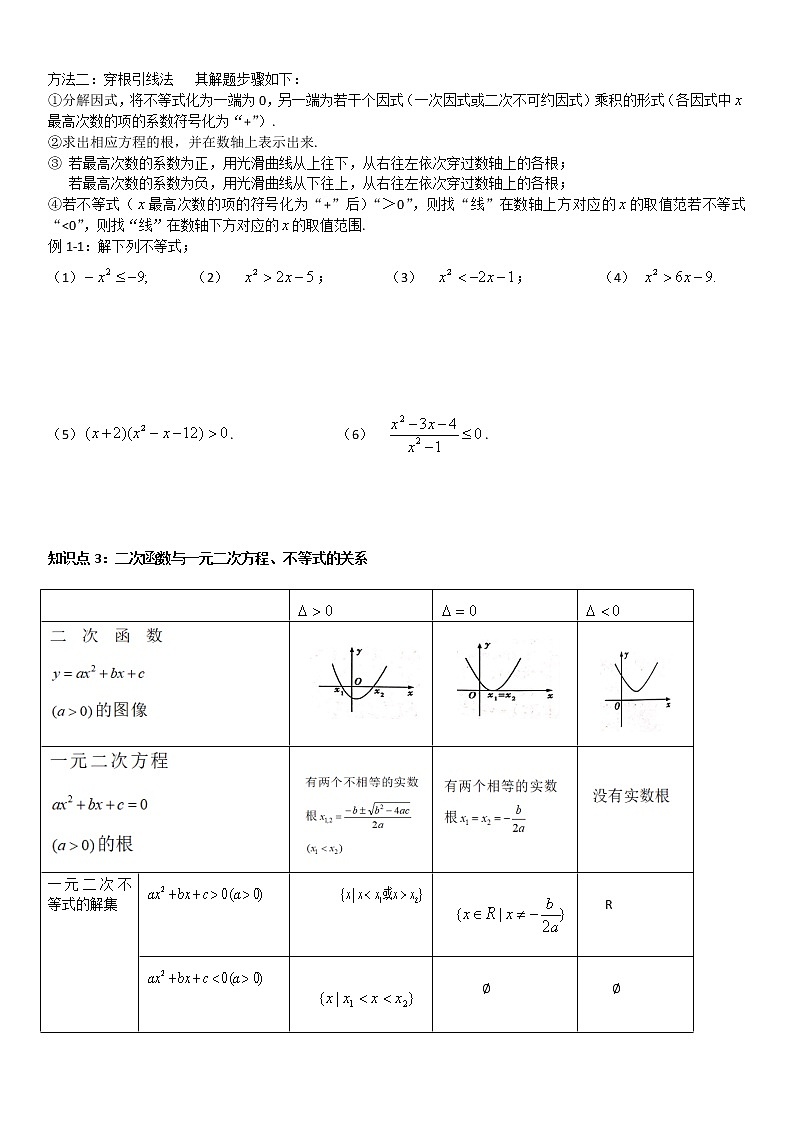 高中数学必修一2.3二次函数与一元二次方程、不等式 学案02