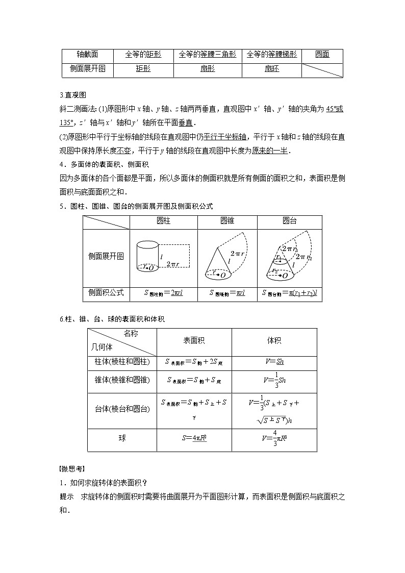 2022高考数学一轮复习  第七章 §7.1　空间几何体及其表面积、体积第2页