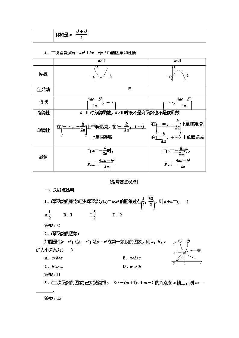 2022届高考数学一轮复习第二章第三节-二次函数与幂函数 学案第2页