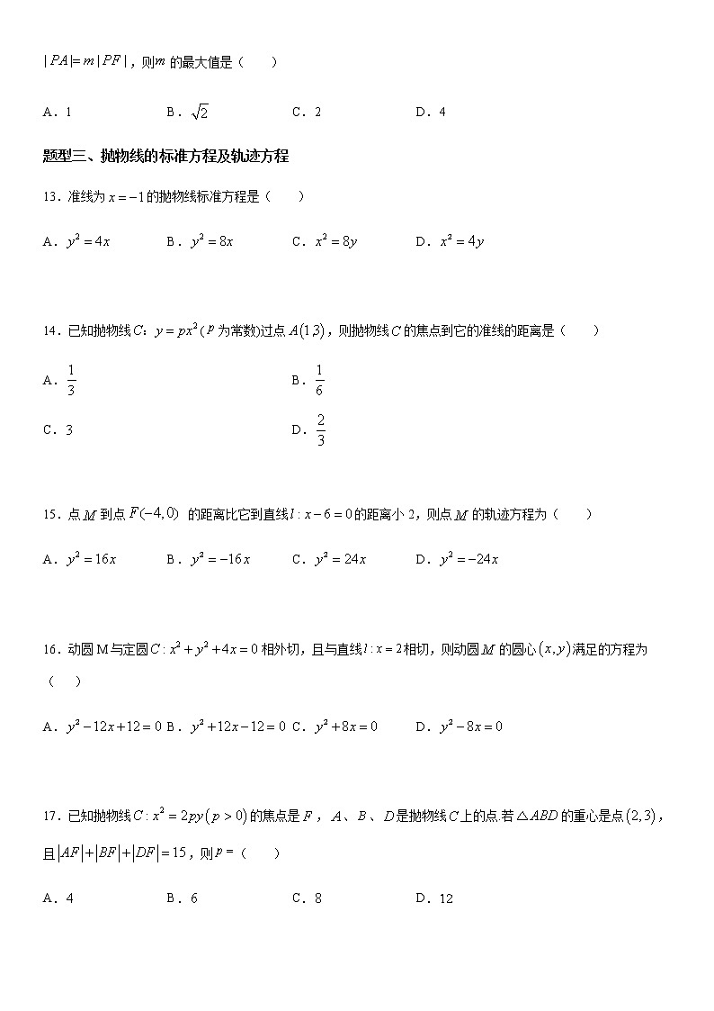 高考数学一轮复习试题　抛物线定义、最值、标准方程第3页