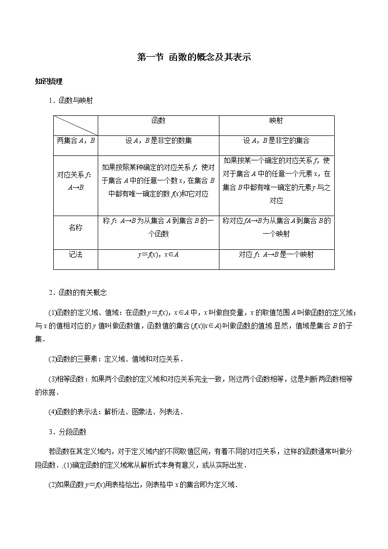 高考数学一轮复习 第二章 第一节 函数的概念及表示方法 试卷01