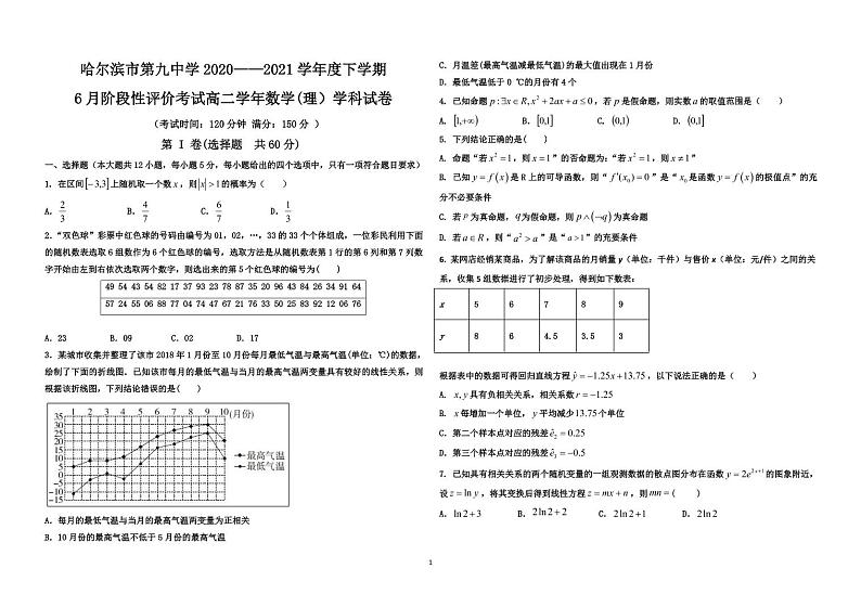 黑龙江省哈尔滨市第九中学2020-2021学年高二下学期6月月考 数学（理）卷+答案 （PDF版）01