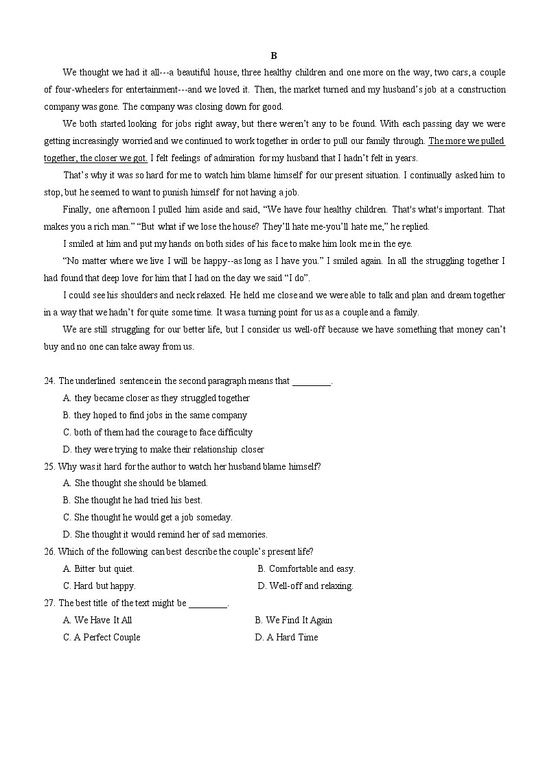 福建省厦门市双十中学2020-2021学年高一上学期期中考英语试题+Word版含答案02