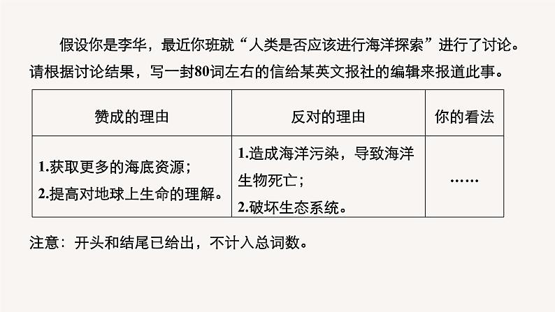 高中英语人教版(2019)高二选择性必修第四册 Unit 3 Period Five Writing—An argumentative essay on sea exploration 课件07