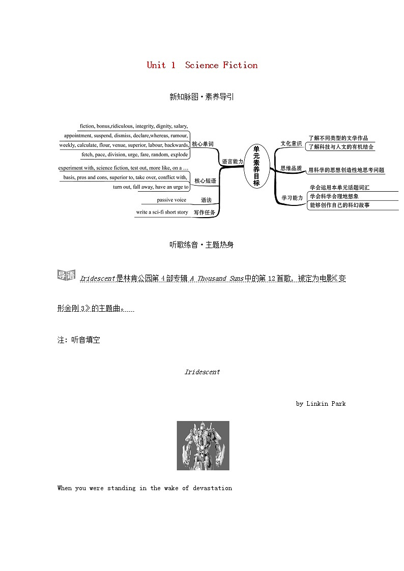 2020-2021学年高中英语新人教版选择性必修四 Unit1 Science  Fiction  学案第1页