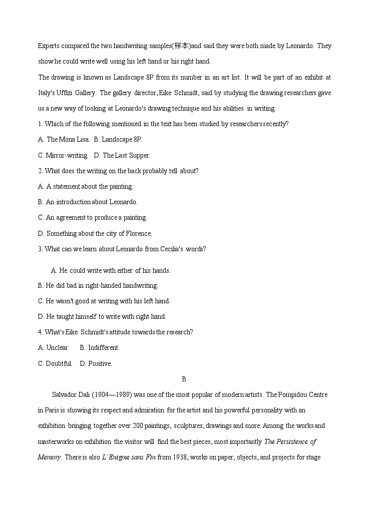 Unit1 Art Period 1 Reading and Thinking 课时练习03